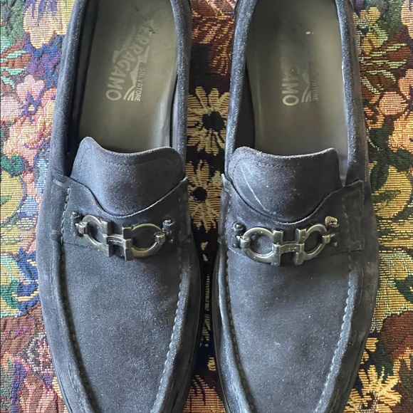 Salvatore Ferragamo Gancini Horse Bit Men’s Blue Suede Leather Loafers Size 13 D main image 11